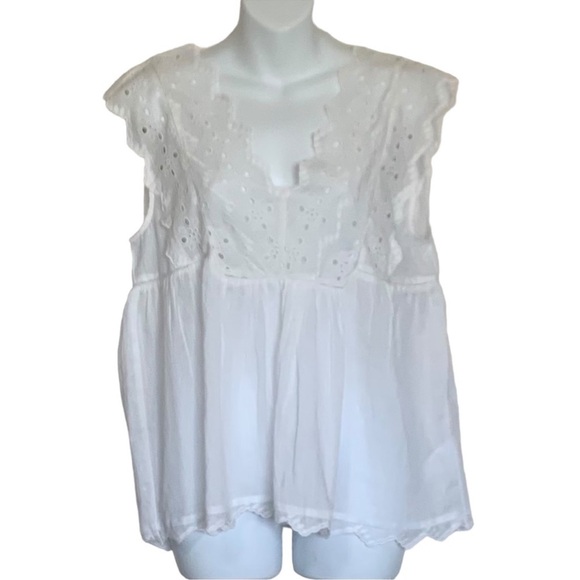 Lucky Brand Womens Eyelet Peasant Blouse Size Medium - Picture 4 of 9